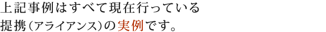 上記事例はすべて現在行っている提携（アライアンス）の実例です。