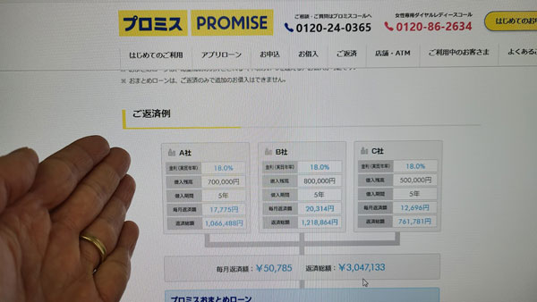 プロミス「おまとめローン」の返済例